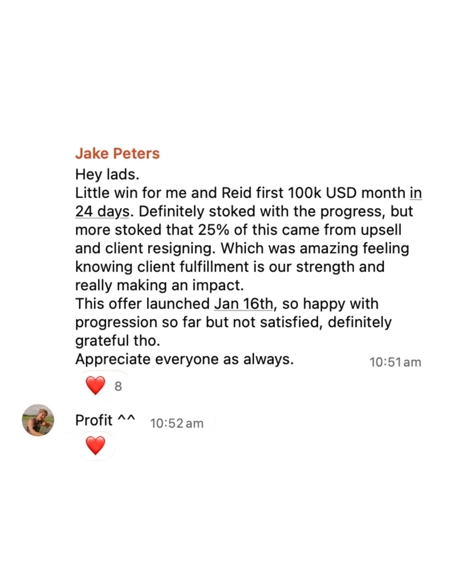 Jake Peters — first 6 figure month